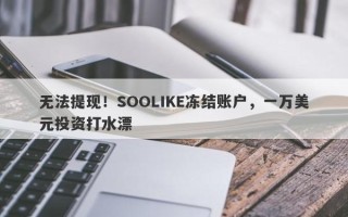 无法提现！SOOLIKE冻结账户，一万美元投资打水漂