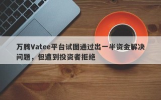 万腾Vatee平台试图通过出一半资金解决问题，但遭到投资者拒绝