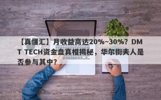 【真懂汇】月收益高达20%~30%？DMT TECH资金盘真相揭秘，华尔街夫人是否参与其中？