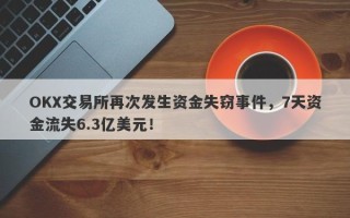 OKX交易所再次发生资金失窃事件，7天资金流失6.3亿美元！